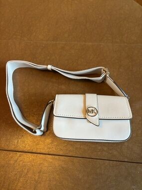 Michael Kors White Leather Crossbody Belt Bag with MK Logo